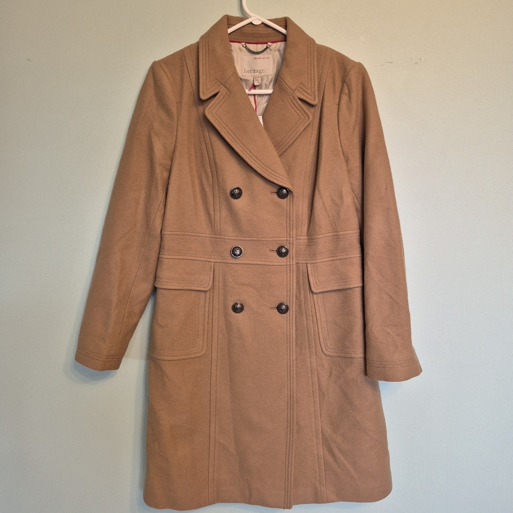 Banana Republic Heritage Womens Quiet Lux Camel Wool Double Breasted Coat Size M - Picture 2 of 10